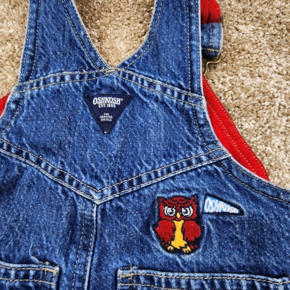 OshKosh B'gosh Baby  Bib Overalls Blue 12M Football Adjustable‎ Strap Lined - Picture 8 of 9